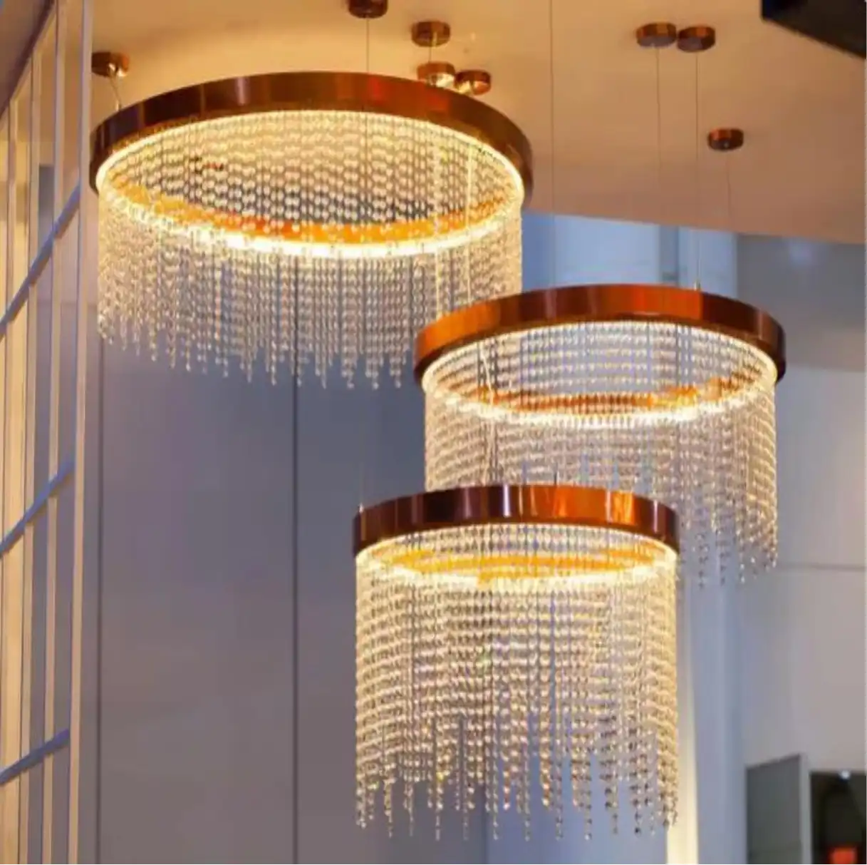 Modern Cascade Cylindrical Crystal Chandelier